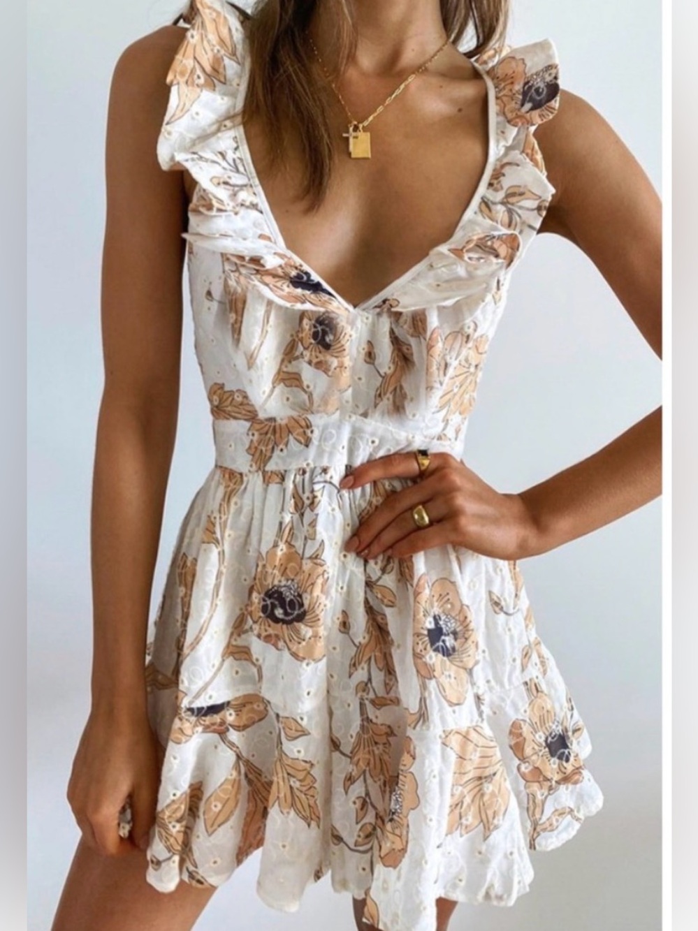 Saints + Secrets Cotton Eyelet White Yellow Floral Apron Romper L